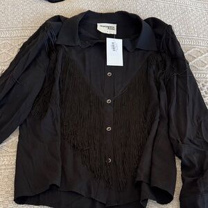 Savanna Jane Black Fringe Button-Up Shirt